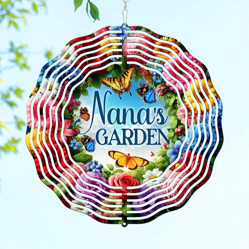 FLAGWIX Garden Gifts for Grandma - Nana's Garden 3D Stainless Steel Metal Wind Spinners 12 in - Gardening Grandmother Birthday Gifts for Women Nana Gigi, Nana Gift Ideas - Image 1